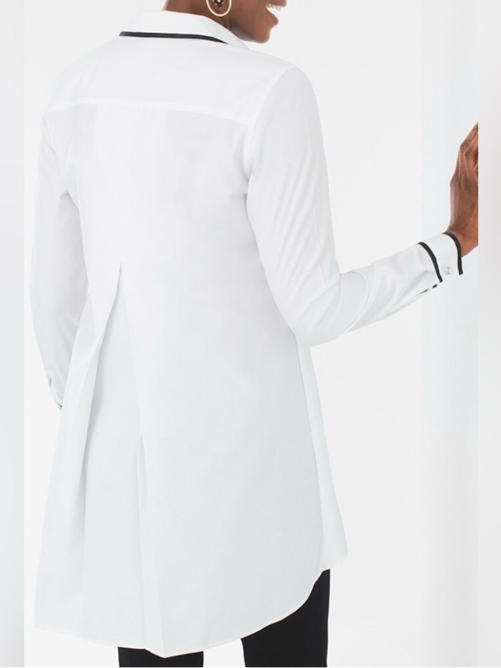 Chicos No Iron Chic Stretch Piping Detail Tunic Shirt Women’s Size 0 Small 4/6 - Picture 2 of 14